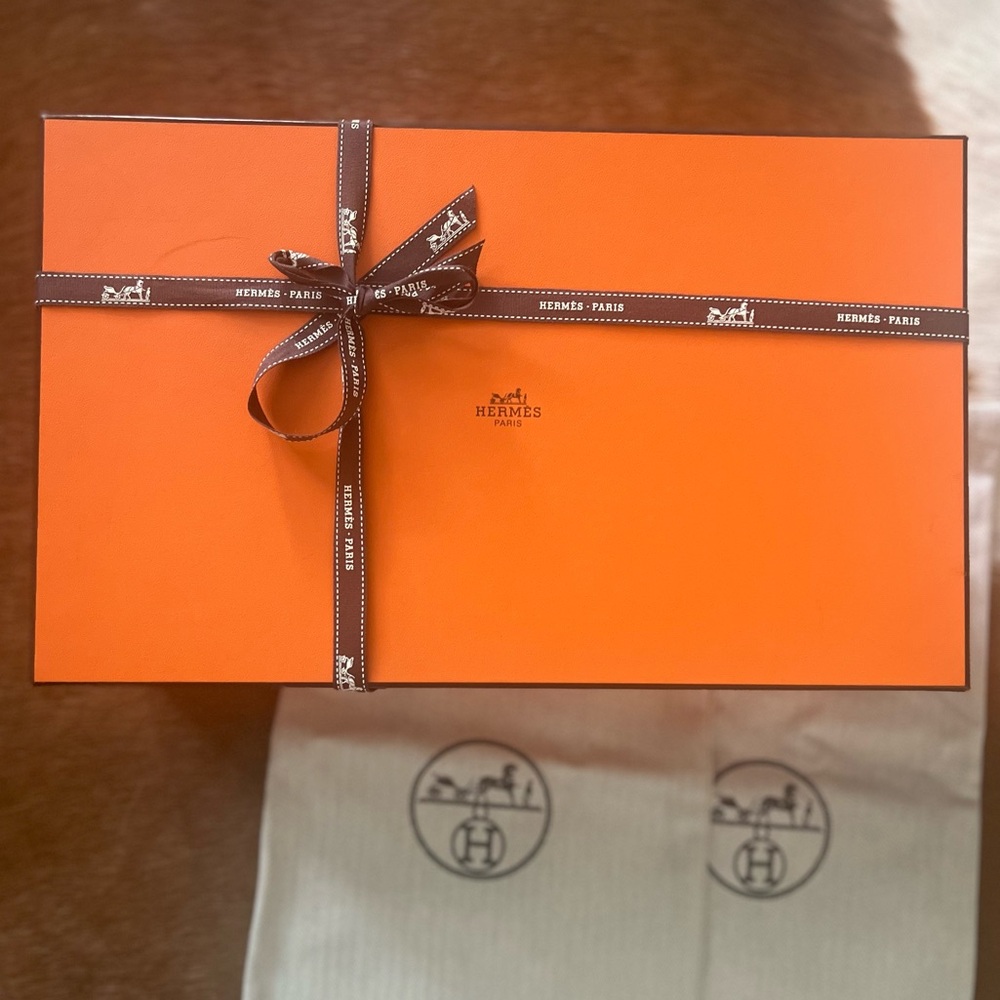 Hermes Large orange box ribbon 2x dust bag Bouncing sneaker tissue paper new